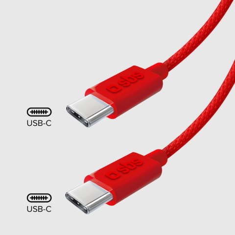 Kabel SBS TECABLETISSUETCCR USB-C - USB-C 1,5m 60 W w oplocie - czerwony Kabel SBS TECABLETISSUETCCR USB-C - USB-C 1,5m 60 W w oplocie - czerwony