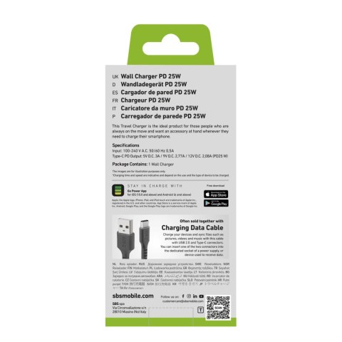 Ładowarka sieciowa SBS TETR1CPD25 25W USB-C z Power Delivery - czarna