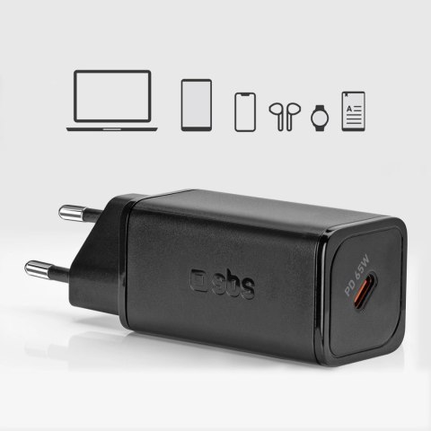 Ładowarka sieciowa SBS TETRGAN1C65W 65W GaN z Power Delivery - czarna Ładowarka sieciowa SBS TETRGAN1C65W 65W GaN z Power Delivery - czarna