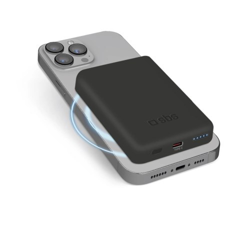 Powerbank beprzewodowy SBS TEBB5000MAG1CK 5000 mAh USB-C, kompatybilny z MagSafe - czarny Powerbank beprzewodowy SBS TEBB5000MAG1CK 5000 mAh USB-C, kompatybilny z MagSafe - czarny