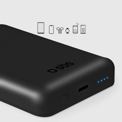 Powerbank beprzewodowy SBS TEBB5000MAG1CK 5000 mAh USB-C, kompatybilny z MagSafe - czarny Powerbank beprzewodowy SBS TEBB5000MAG1CK 5000 mAh USB-C, kompatybilny z MagSafe - czarny