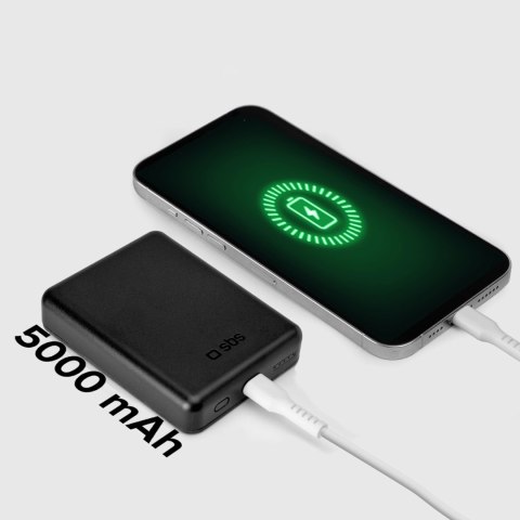 Powerbank beprzewodowy SBS TEBB5000MAG1CK 5000 mAh USB-C, kompatybilny z MagSafe - czarny Powerbank beprzewodowy SBS TEBB5000MAG1CK 5000 mAh USB-C, kompatybilny z MagSafe - czarny
