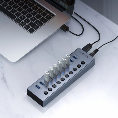 Hub Orico BT2U3-10AB 10x USB-A 3.0 z włącznikami - szary Hub Orico BT2U3-10AB 10x USB-A 3.0 z włącznikami - szary