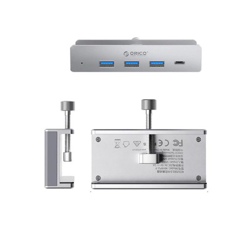 Hub Orico MH4PC montowany na zacisk USB-C / 3x USB-A 3.0 + 1x USB-C 3.0 - srebrny Hub Orico MH4PC montowany na zacisk USB-C / 3x USB-A 3.0 + 1x USB-C 3.0 - srebrny