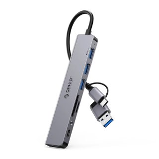 Hub USB-A/USB-C Orico YSA8-U3 stacja dokująca 3x USB-A 2.0 + 1x USB-A 3.0 + 1x USB-C 2.0 + 1x 3,5mm audio + 2x TF&SD - szary