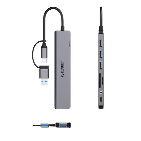 Hub USB-A/USB-C Orico YSA8-U3 stacja dokująca 3x USB-A 2.0 + 1x USB-A 3.0 + 1x USB-C 2.0 + 1x 3,5mm audio + 2x TF&SD - szary Hub USB-A/USB-C Orico YSA8-U3 stacja dokująca 3x USB-A 2.0 + 1x USB-A 3.0 + 1x USB-C 2.0 + 1x 3,5mm audio + 2x TF&SD - szary