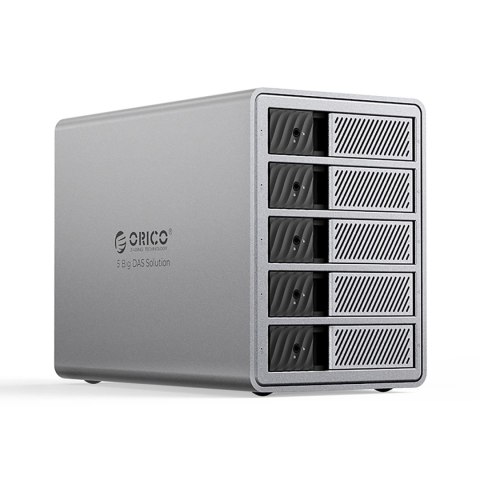 Macierz dyskowa Orico 9858T3 5 Big DAS Solution ProThunder z Thunderbolt 3 na 5 dysków 2,5"/3.5" SATA HDD/SSD - szara Macierz dyskowa Orico 9858T3 5 Big DAS Solution ProThunder z Thunderbolt 3 na 5 dysków 2,5"/3.5" SATA HDD/SSD - szara