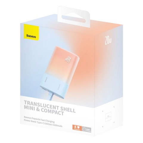 Powerbank Baseus Popsicle 5200mAh 20W z wbudowanym kablem Lightning (+ biały kabel Baseus Simple USB-C - USB-C 60W/20V/3A/30cm) Powerbank Baseus Popsicle 5200mAh 20W z wbudowanym kablem Lightning (+ biały kabel Baseus Simple USB-C - USB-C 60W/20V/3A/30cm)