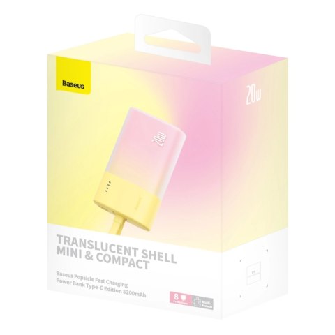 Powerbank Baseus Popsicle 5200mAh 20W z wbudowanym kablem Lightning (+ biały kabel Baseus Simple USB-C - USB-C 60W/20V/3A/30cm) Powerbank Baseus Popsicle 5200mAh 20W z wbudowanym kablem Lightning (+ biały kabel Baseus Simple USB-C - USB-C 60W/20V/3A/30cm)