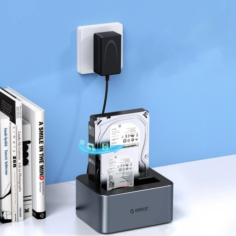 Stacja dokująca Orico 6626C3-C-V1 na 2 dyski z funkcją klonowania offline 2,5"/3,5" SATA HDD/SSD - szara