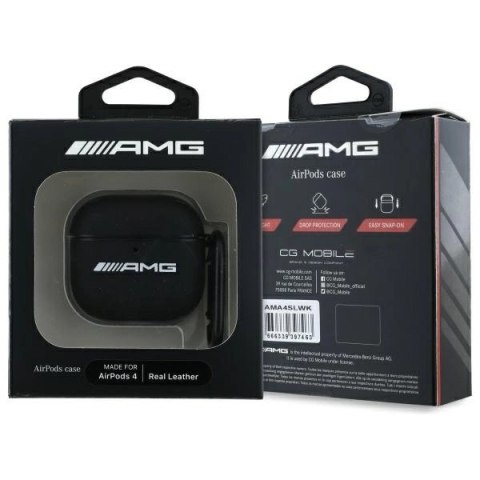 Etui AMG Leather White Logo na AirPods 4 - czarne / białe Etui AMG Leather White Logo na AirPods 4 - czarne / białe