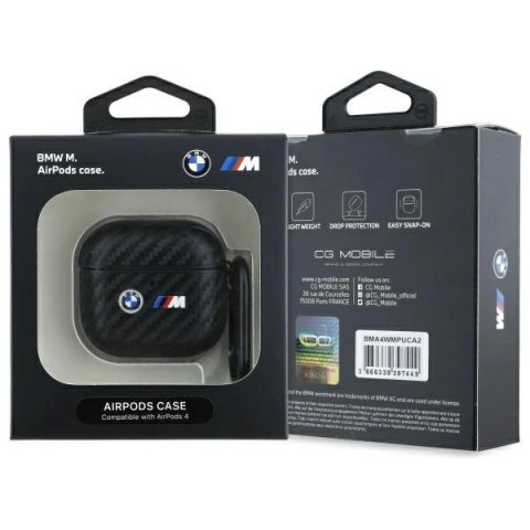 Etui BMW Carbon Double Metal Logo na AirPods 4 - czarne Etui BMW Carbon Double Metal Logo na AirPods 4 - czarne