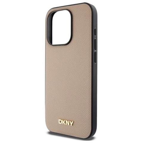 Etui DKNY Grained Metal Logo MagSafe na iPhone 15 Pro Max - beżowe Etui DKNY Grained Metal Logo MagSafe na iPhone 15 Pro Max - beżowe