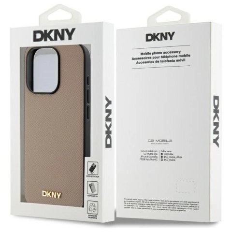 Etui DKNY Grained Metal Logo MagSafe na iPhone 15 Pro Max - beżowe Etui DKNY Grained Metal Logo MagSafe na iPhone 15 Pro Max - beżowe