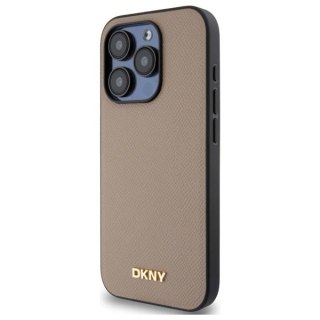 Etui DKNY Grained Metal Logo MagSafe na iPhone 15 Pro - beżowe