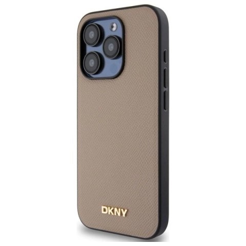 Etui DKNY Grained Metal Logo MagSafe na iPhone 15 Pro - beżowe Etui DKNY Grained Metal Logo MagSafe na iPhone 15 Pro - beżowe