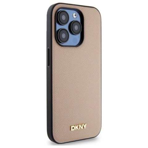 Etui DKNY Grained Metal Logo MagSafe na iPhone 15 Pro - beżowe Etui DKNY Grained Metal Logo MagSafe na iPhone 15 Pro - beżowe