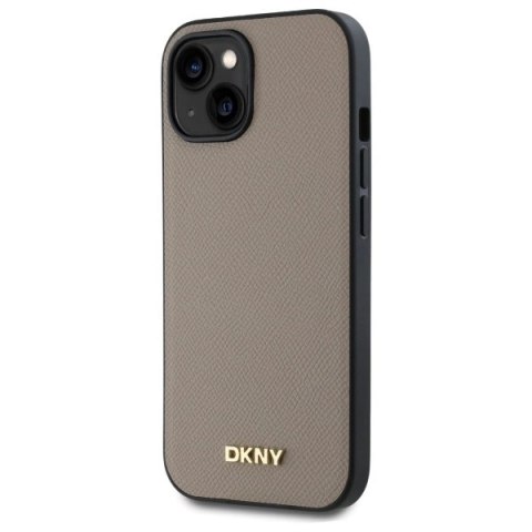 Etui DKNY Grained Metal Logo MagSafe na iPhone 15 - beżowe Etui DKNY Grained Metal Logo MagSafe na iPhone 15 - beżowe
