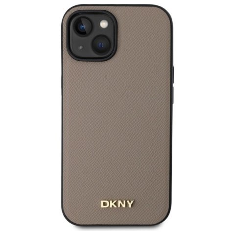 Etui DKNY Grained Metal Logo MagSafe na iPhone 15 - beżowe Etui DKNY Grained Metal Logo MagSafe na iPhone 15 - beżowe