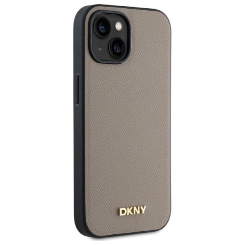 Etui DKNY Grained Metal Logo MagSafe na iPhone 15 - beżowe Etui DKNY Grained Metal Logo MagSafe na iPhone 15 - beżowe