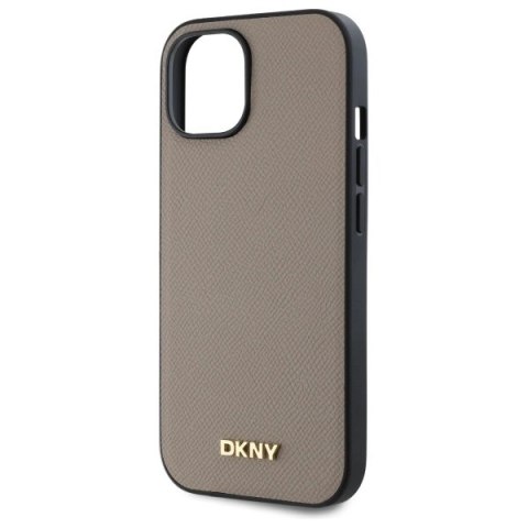 Etui DKNY Grained Metal Logo MagSafe na iPhone 15 - beżowe Etui DKNY Grained Metal Logo MagSafe na iPhone 15 - beżowe