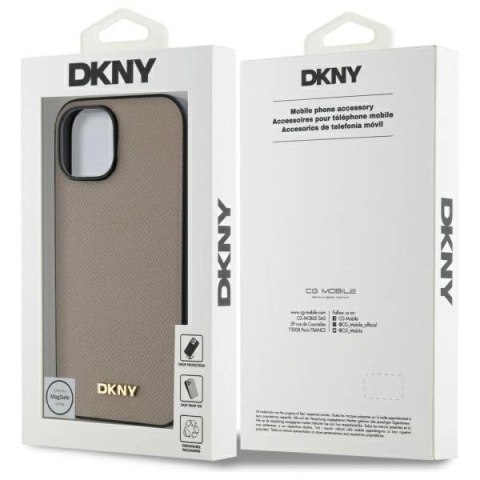 Etui DKNY Grained Metal Logo MagSafe na iPhone 15 - beżowe Etui DKNY Grained Metal Logo MagSafe na iPhone 15 - beżowe