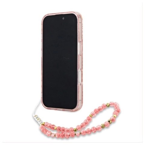 Etui Guess IML Flowers Allover Electro With Pearl Strap MagSafe na iPhone 16 Pro Max - różowe Etui Guess IML Flowers Allover Electro With Pearl Strap MagSafe na iPhone 16 Pro Max - różowe