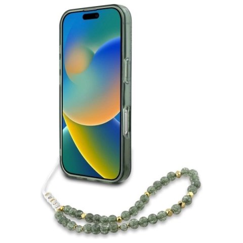 Etui Guess IML Flowers Allover Electro With Pearl Strap MagSafe na iPhone 16 Pro Max - zielone Etui Guess IML Flowers Allover Electro With Pearl Strap MagSafe na iPhone 16 Pro Max - zielone