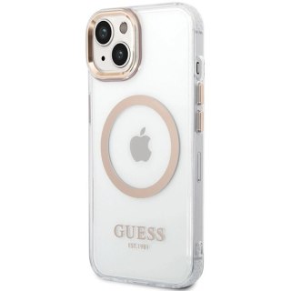 Etui Guess Metal Outline MagSafe na iPhone 15 Plus / 14 Plus - złote