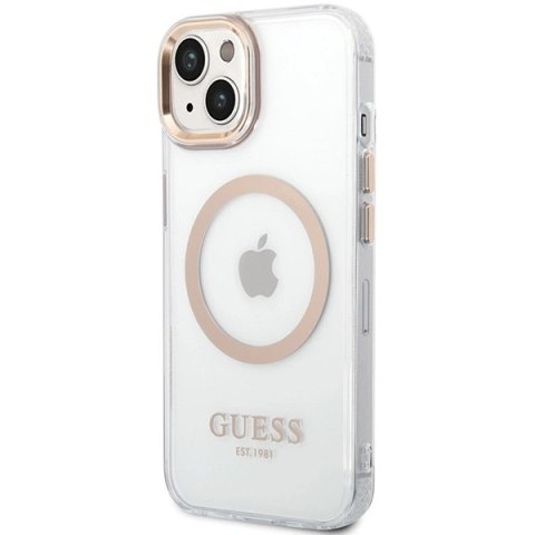 Etui Guess Metal Outline MagSafe na iPhone 15 Plus / 14 Plus - złote Etui Guess Metal Outline MagSafe na iPhone 15 Plus / 14 Plus - złote