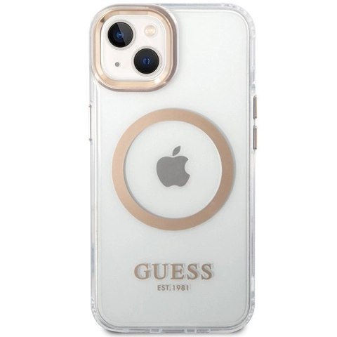 Etui Guess Metal Outline MagSafe na iPhone 15 Plus / 14 Plus - złote Etui Guess Metal Outline MagSafe na iPhone 15 Plus / 14 Plus - złote