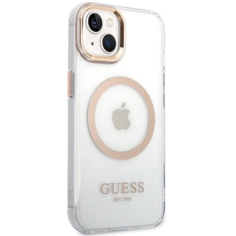 Etui Guess Metal Outline MagSafe na iPhone 15 Plus / 14 Plus - złote Etui Guess Metal Outline MagSafe na iPhone 15 Plus / 14 Plus - złote