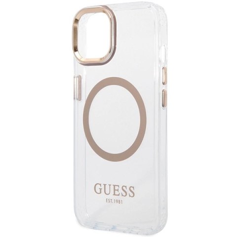 Etui Guess Metal Outline MagSafe na iPhone 15 Plus / 14 Plus - złote Etui Guess Metal Outline MagSafe na iPhone 15 Plus / 14 Plus - złote