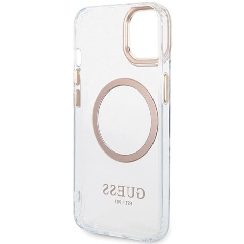 Etui Guess Metal Outline MagSafe na iPhone 15 Plus / 14 Plus - złote Etui Guess Metal Outline MagSafe na iPhone 15 Plus / 14 Plus - złote