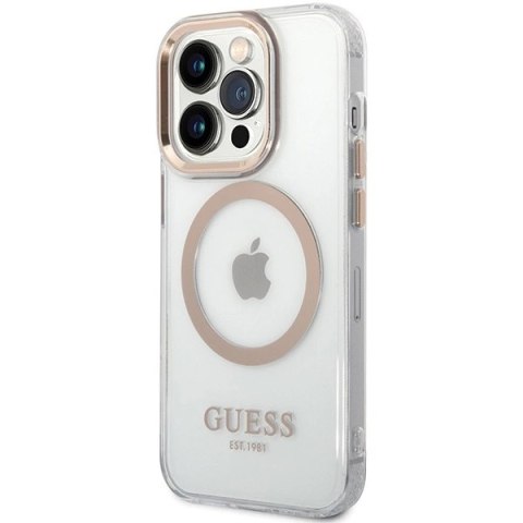 Etui Guess Metal Outline MagSafe na iPhone 15 Pro - złote Etui Guess Metal Outline MagSafe na iPhone 15 Pro - złote