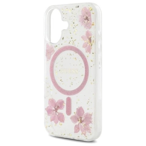 Etui Guess Resin Flower Glitter MagSafe na iPhone 16 - różowe