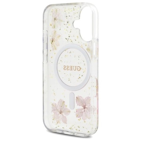 Etui Guess Resin Flower Glitter MagSafe na iPhone 16 - różowe