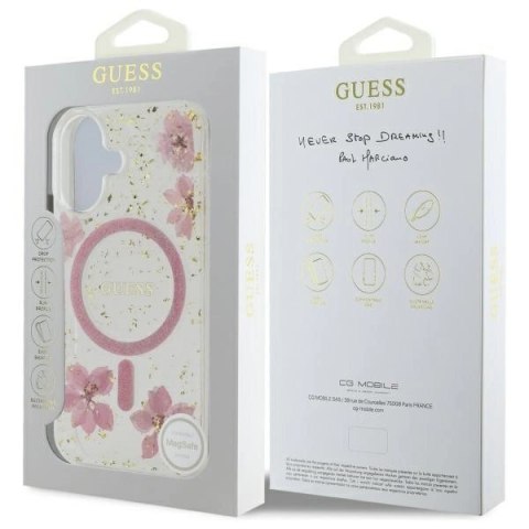 Etui Guess Resin Flower Glitter MagSafe na iPhone 16 - różowe