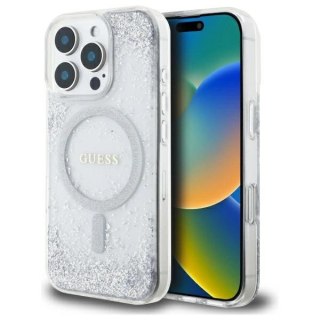 Etui Guess Resin Gradient Glitter MagSafe na iPhone 16 Pro - srebrne