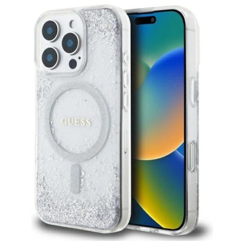 Etui Guess Resin Gradient Glitter MagSafe na iPhone 16 Pro - srebrne