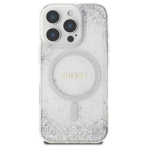 Etui Guess Resin Gradient Glitter MagSafe na iPhone 16 Pro - srebrne