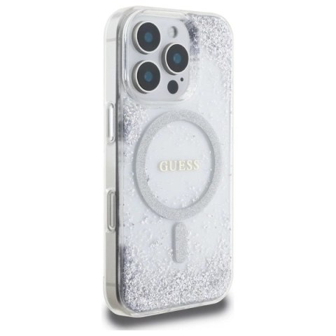 Etui Guess Resin Gradient Glitter MagSafe na iPhone 16 Pro - srebrne