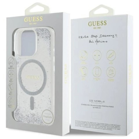 Etui Guess Resin Gradient Glitter MagSafe na iPhone 16 Pro - srebrne