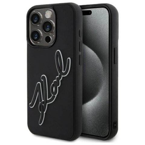 Etui Karl Lagerfeld 3D Rubber Signature na iPhone 15 Pro - czarne Etui Karl Lagerfeld 3D Rubber Signature na iPhone 15 Pro - czarne