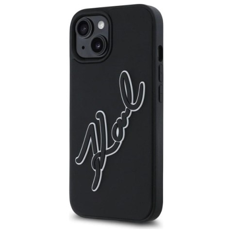 Etui Karl Lagerfeld 3D Rubber Signature na iPhone 15 - czarne Etui Karl Lagerfeld 3D Rubber Signature na iPhone 15 - czarne