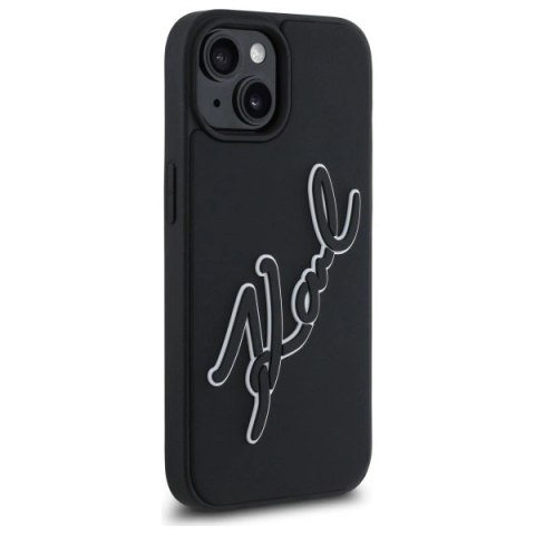 Etui Karl Lagerfeld 3D Rubber Signature na iPhone 15 - czarne Etui Karl Lagerfeld 3D Rubber Signature na iPhone 15 - czarne