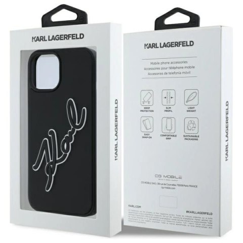 Etui Karl Lagerfeld 3D Rubber Signature na iPhone 15 - czarne Etui Karl Lagerfeld 3D Rubber Signature na iPhone 15 - czarne