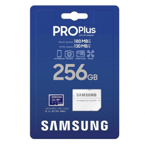 MicroSDXC Memory Card Samsung PRO Plus with Adapter, 256Gb, Class 10 / UHS-1 U3 MB-MD256KA