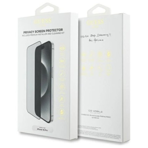 Szkło hartowane prywatyzujące Guess Screen Protector Privacy 2.5D Outline na iPhone 16 Pro