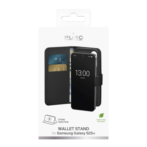 Etui z ekoskóry Puro Booklet Case z klapką i portfelem do Samsung Galaxy S25+ - czarne
